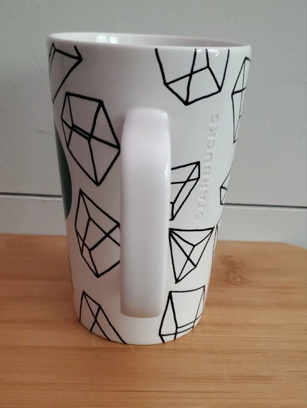 Starbucks White Mug with Green Circle and Black Geometric Print